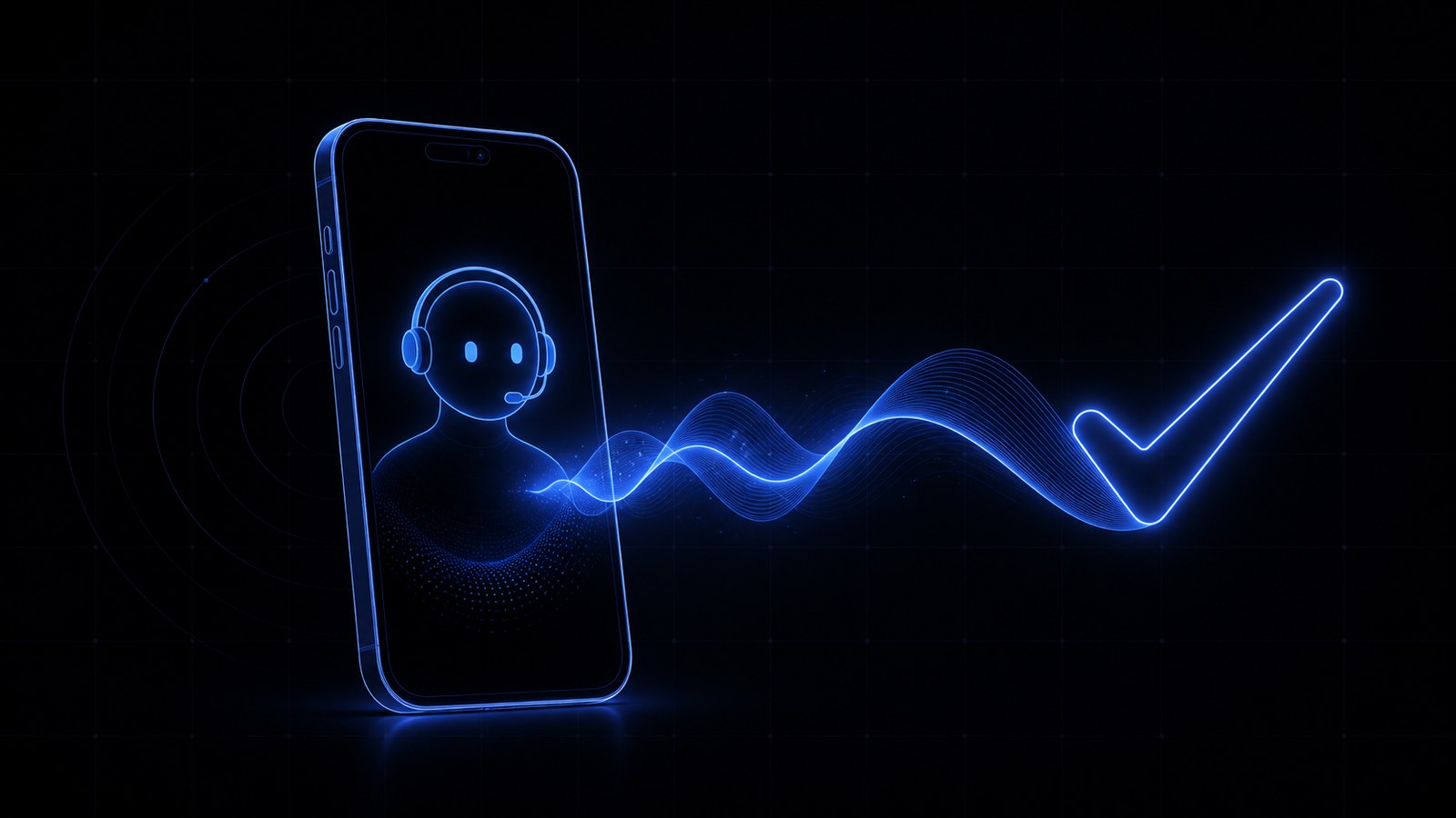 Neon phone with an AI receptionist and a checkmark