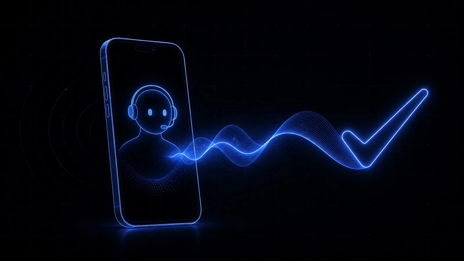 Neon phone with an AI receptionist and a checkmark