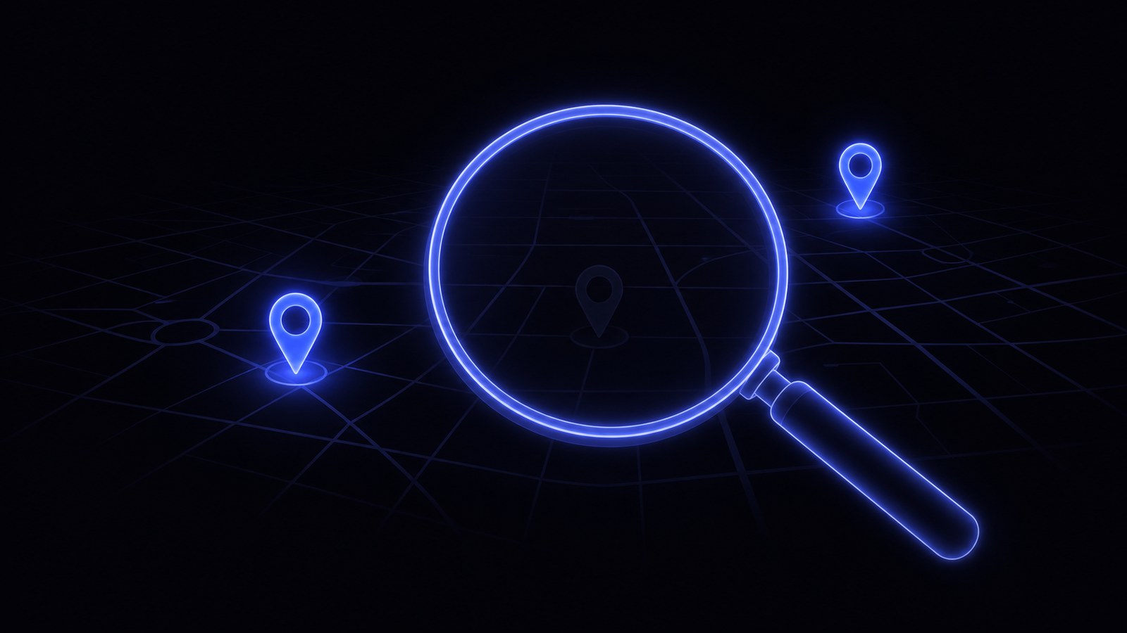 A storefront hidden in shadow while a search spotlight passes by, representing a business invisible to AI search.