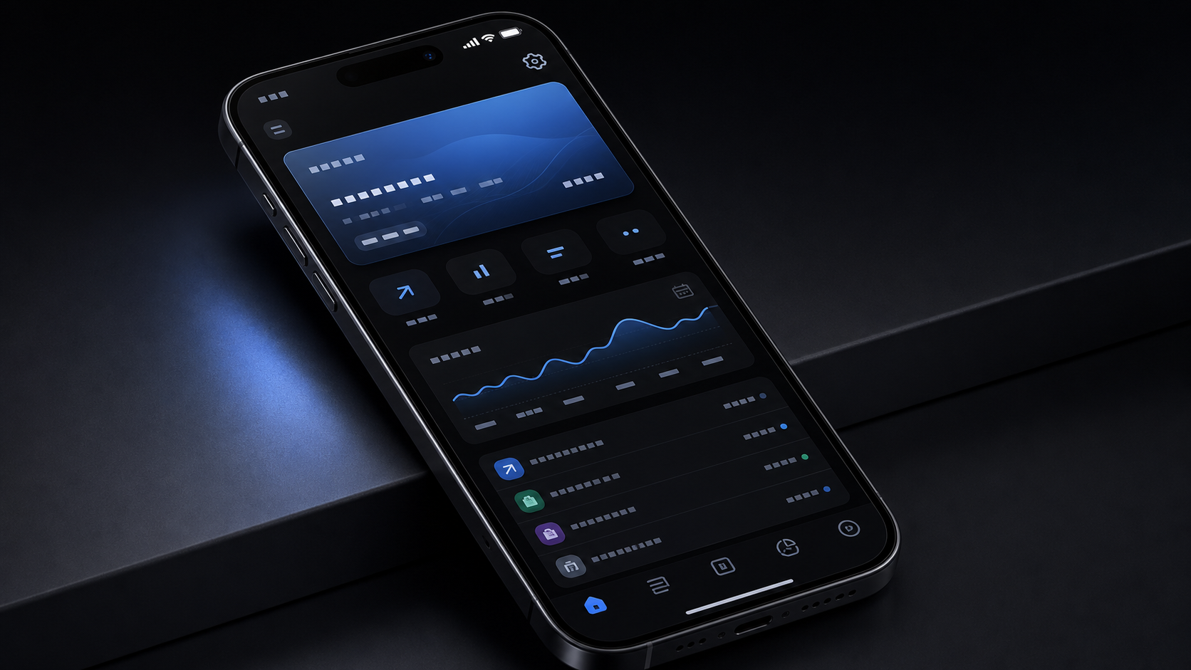 Helios — premium fintech banking app product design mockup, dark UI with blue accent.